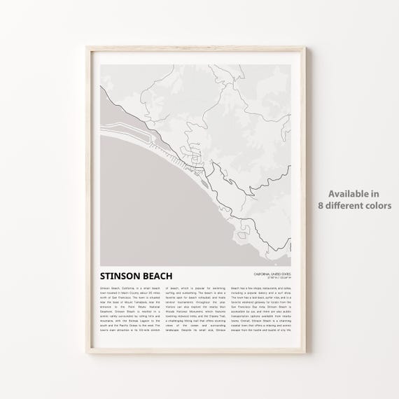 Stinson Beach California Coastal Surf Town Map Artwork Poster