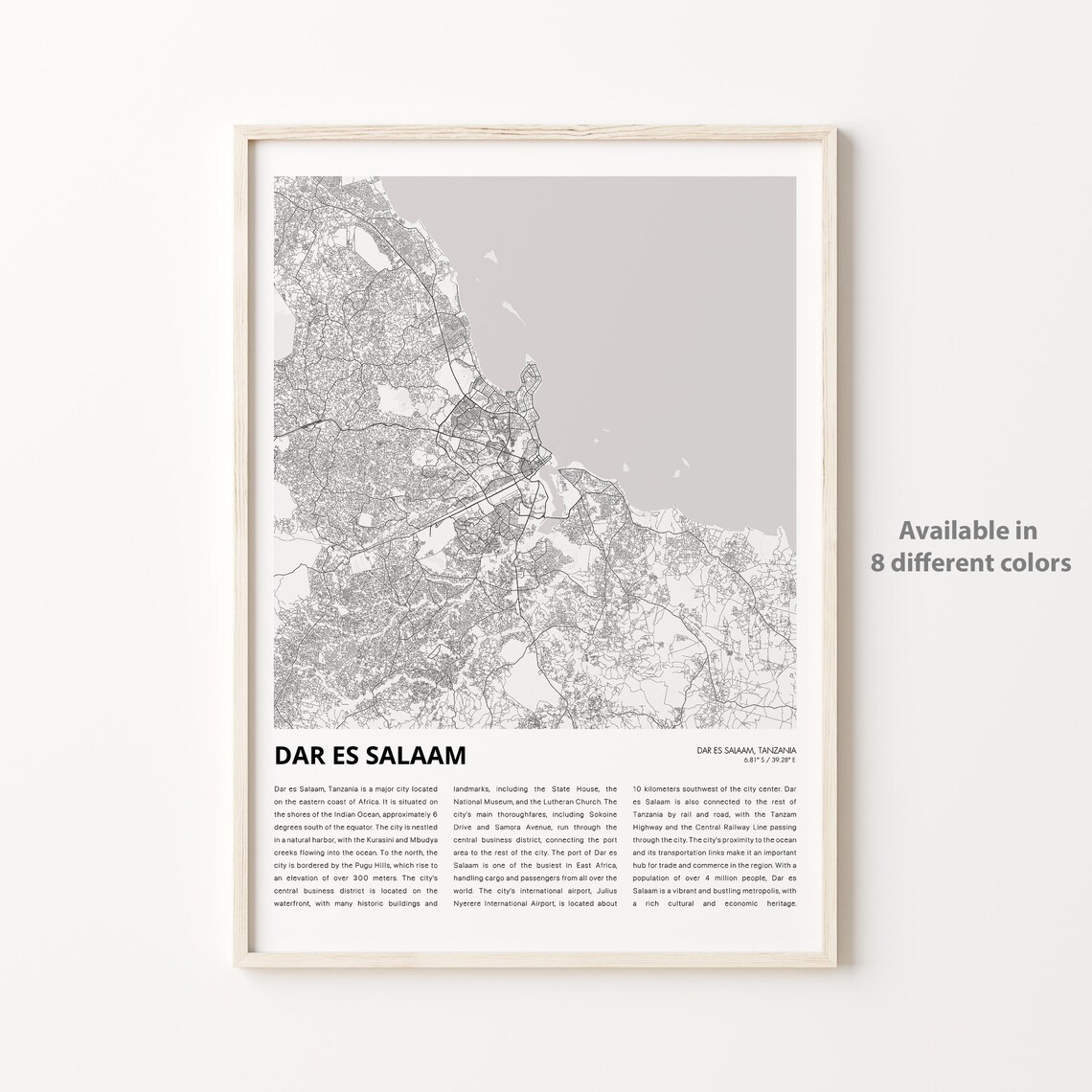Dar Es Salaam Map Travel Poster, City Wall Decor