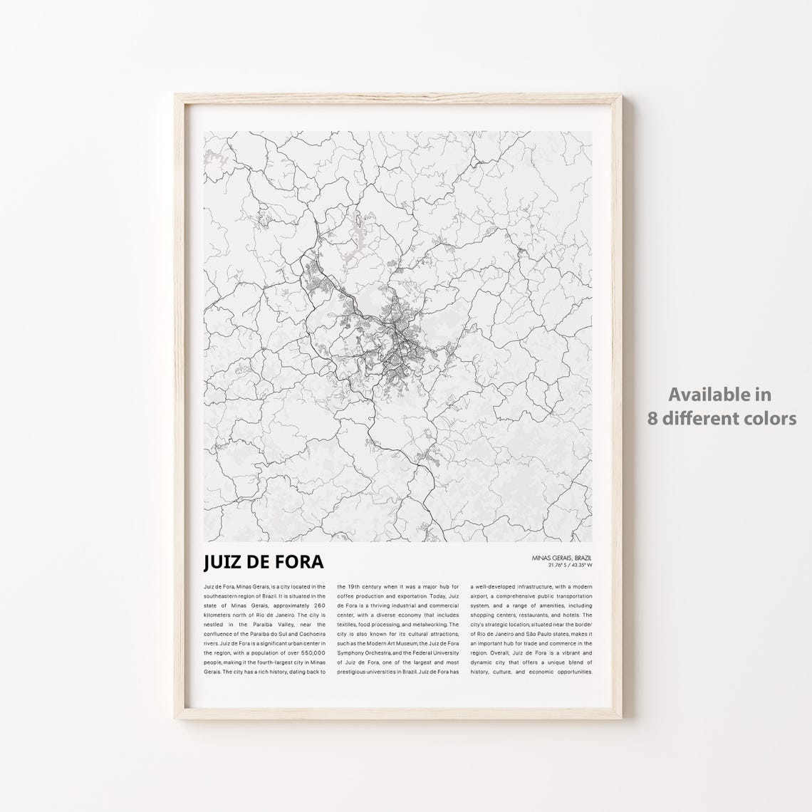 Juiz De Fora Map Print Travel Wall Decor Art Minas Gerais Housewarming Gift