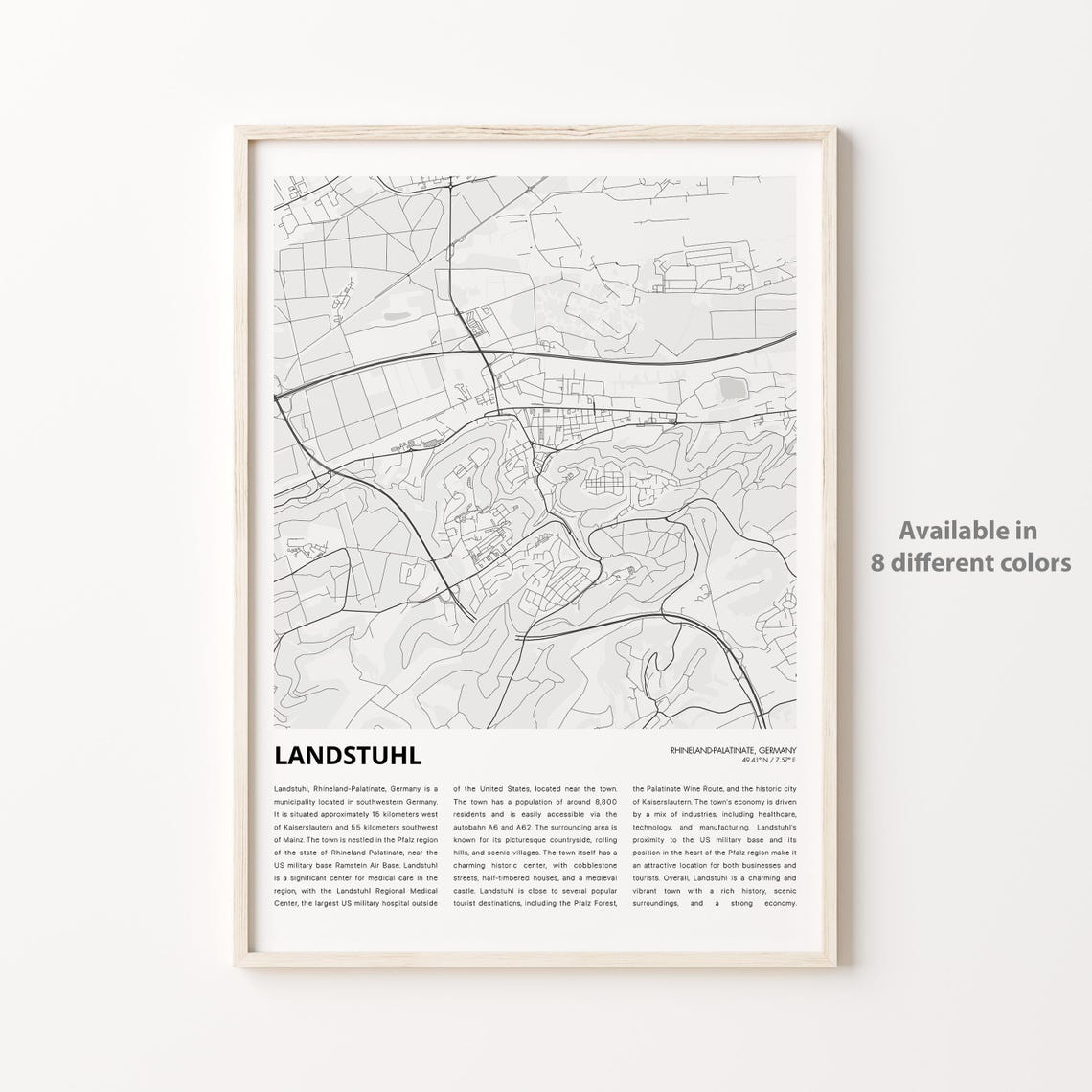 Landstuhl Map Print Travel Wall Decor Art Rhinelandpalatinate Housewarming Gift