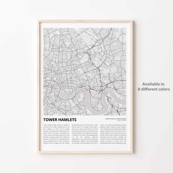 Tower Hamlets Map Print Travel Wall Decor Art Greater London Housewarming Gift