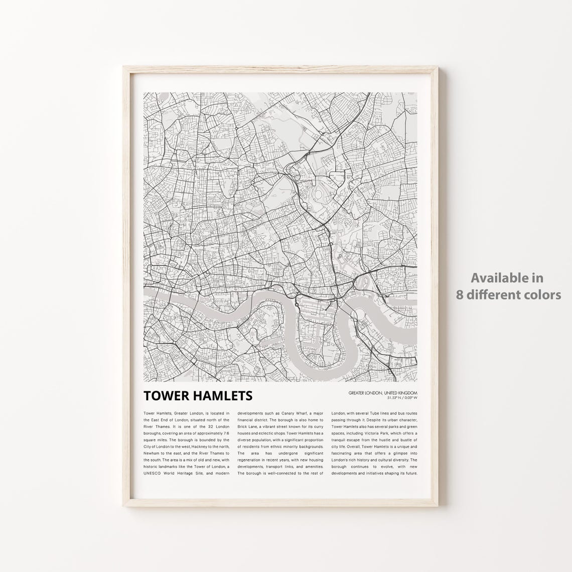 Tower Hamlets Map Print Travel Wall Decor Art Greater London Housewarming Gift