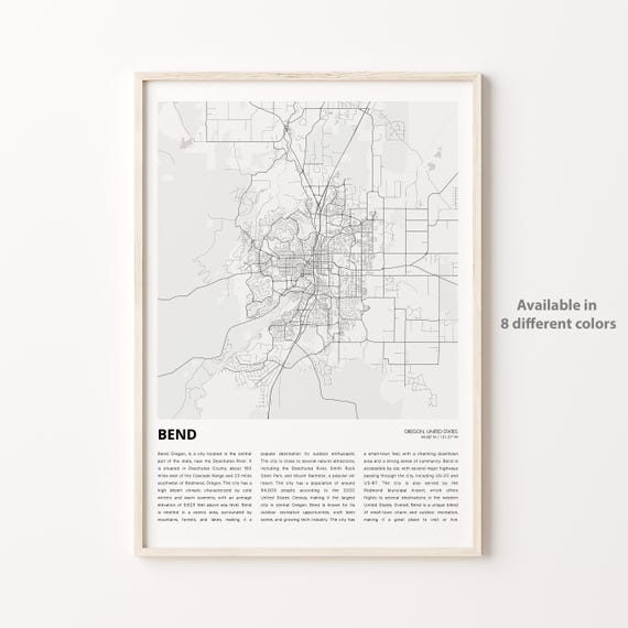 Bend Map Print Travel Wall Decor Art Oregon Housewarming Gift