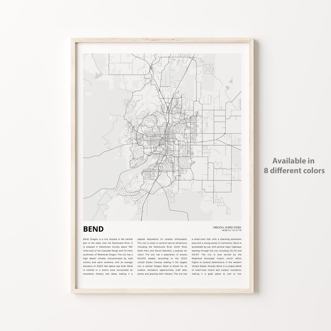 Bend Map Print Travel Wall Decor Art Oregon Housewarming Gift