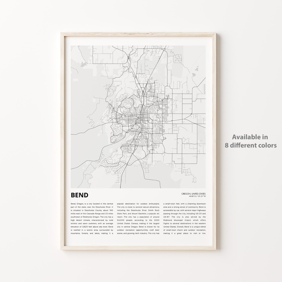 Bend Oregon Minimalist City Map Cascade Mountains Art Poster