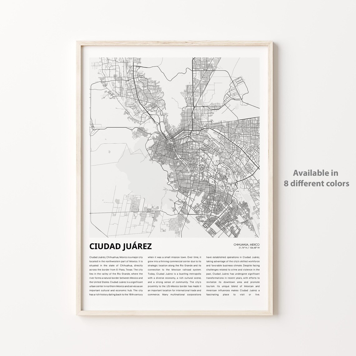 Ciudad Juarez Mexico Minimalist City Street Map Line Art Poster