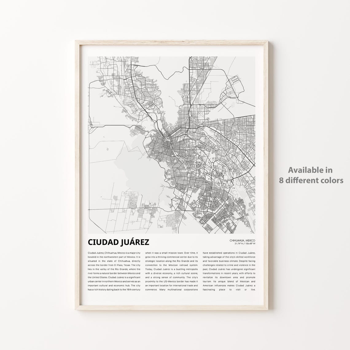 Ciudad Jurez Map Print Travel Wall Decor Art Chihuahua Housewarming Gift