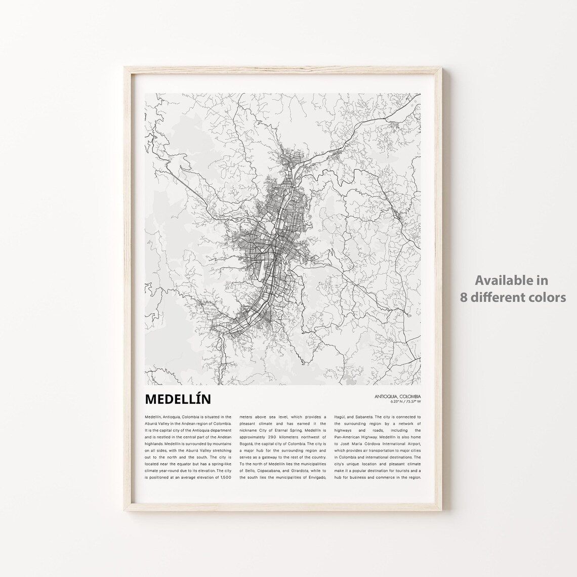 Medellin Colombia Minimalist City Street Map Travel Poster Gift