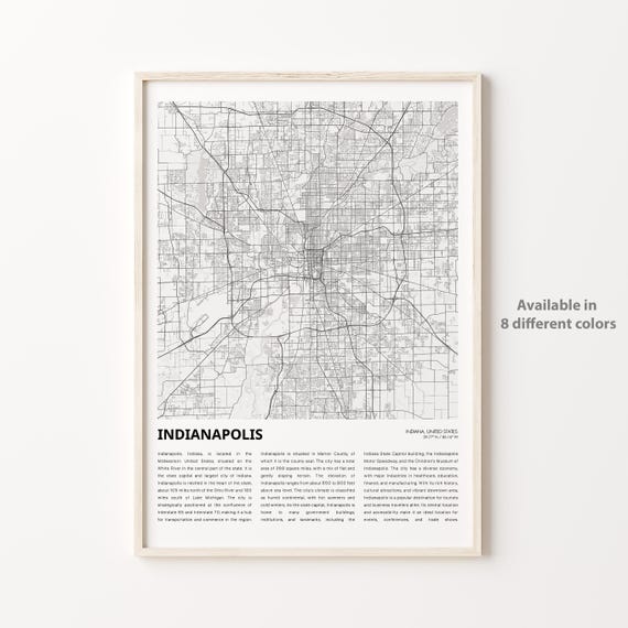Indianapolis Map Print Travel Wall Decor Art Indiana Housewarming Gift