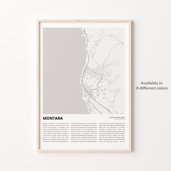 Montara Map Print Travel Wall Decor Art Housewarming Gift