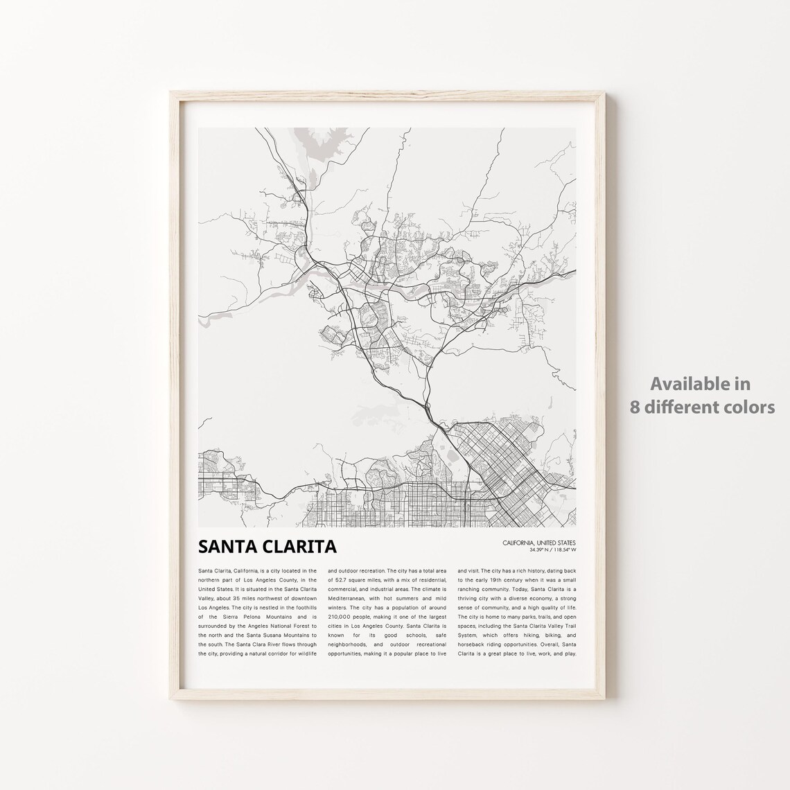 Santa Clarita California City Street Map Minimalist Line Art Poster