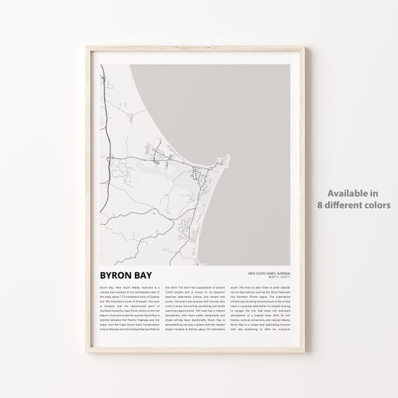 Byron Bay Map Print Travel Wall Decor Art New South Wales Housewarming Gift
