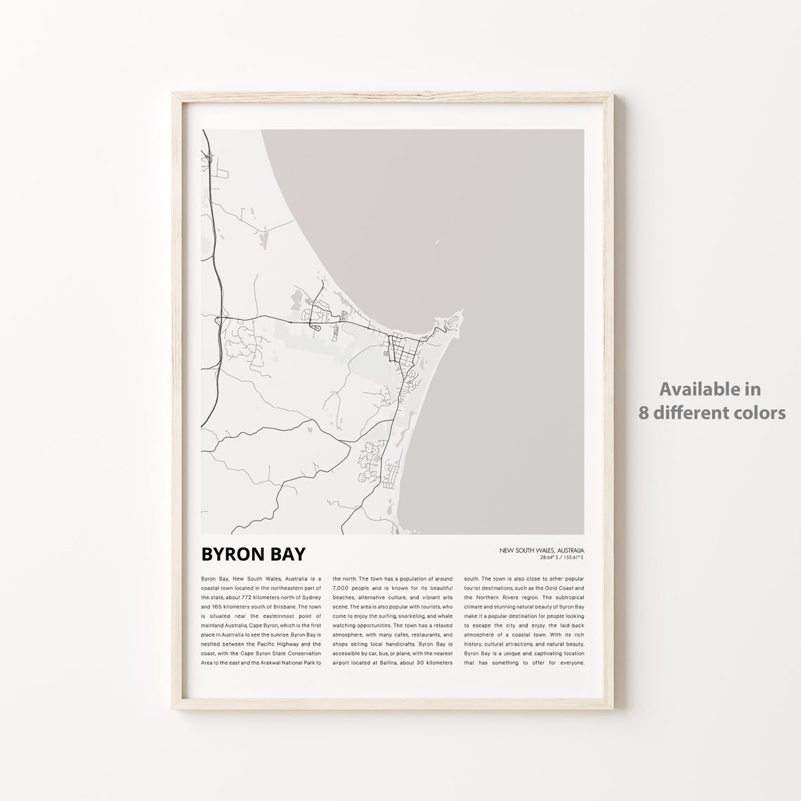 Byron Bay Map Print Travel Wall Decor Art New South Wales Housewarming Gift