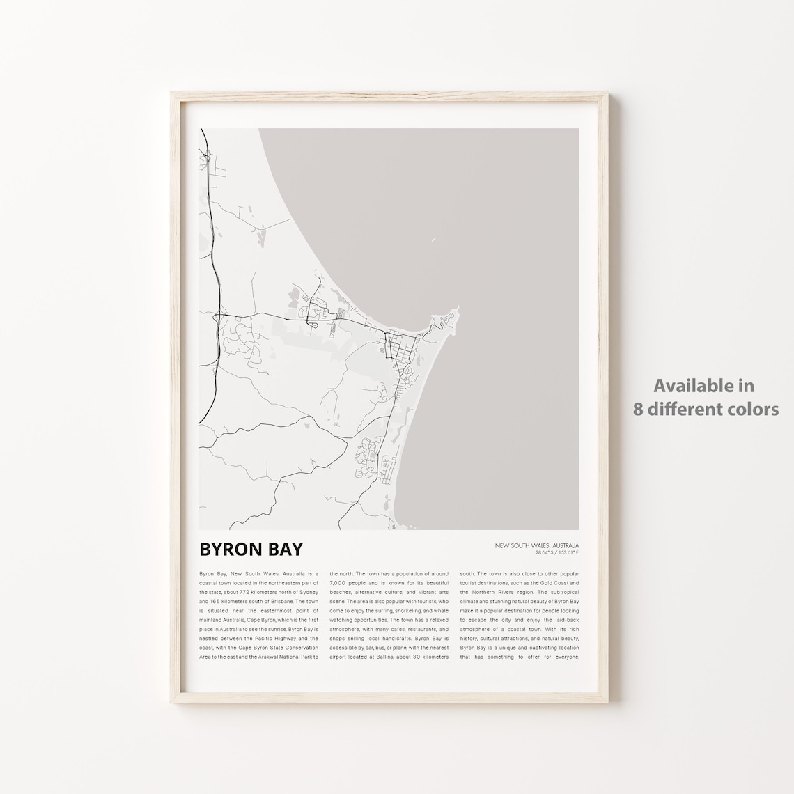 Byron Bay New South Wales Minimalist Coast Map Travel Art Poster