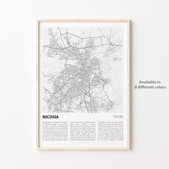 Nicosia Cyprus City Street Map Minimalist Travel Decor Poster