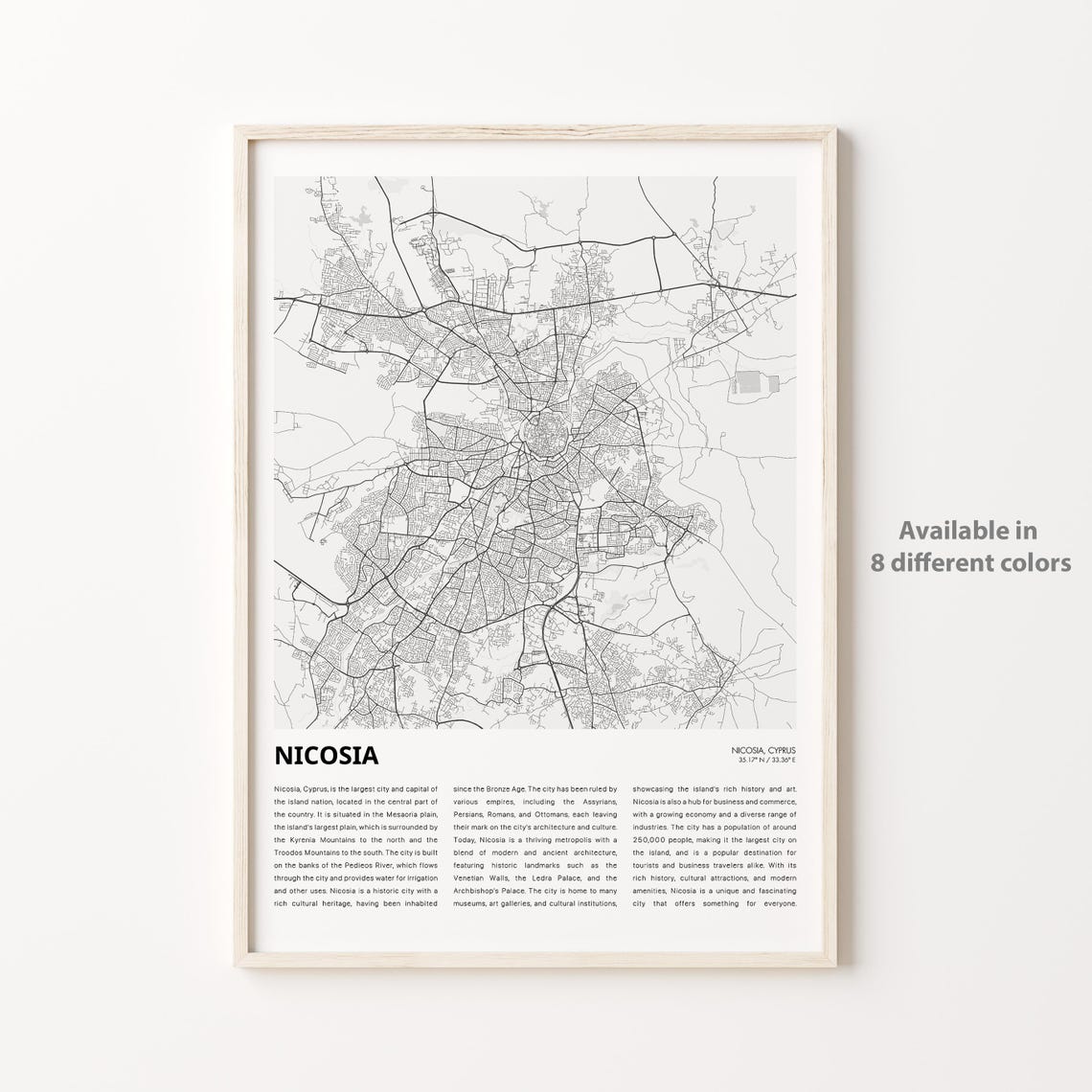Nicosia Cyprus City Street Map Minimalist Travel Decor Poster