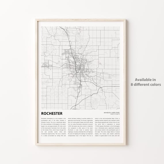 Rochester Minnesota Minimalist City Map Travel Guide Art Poster