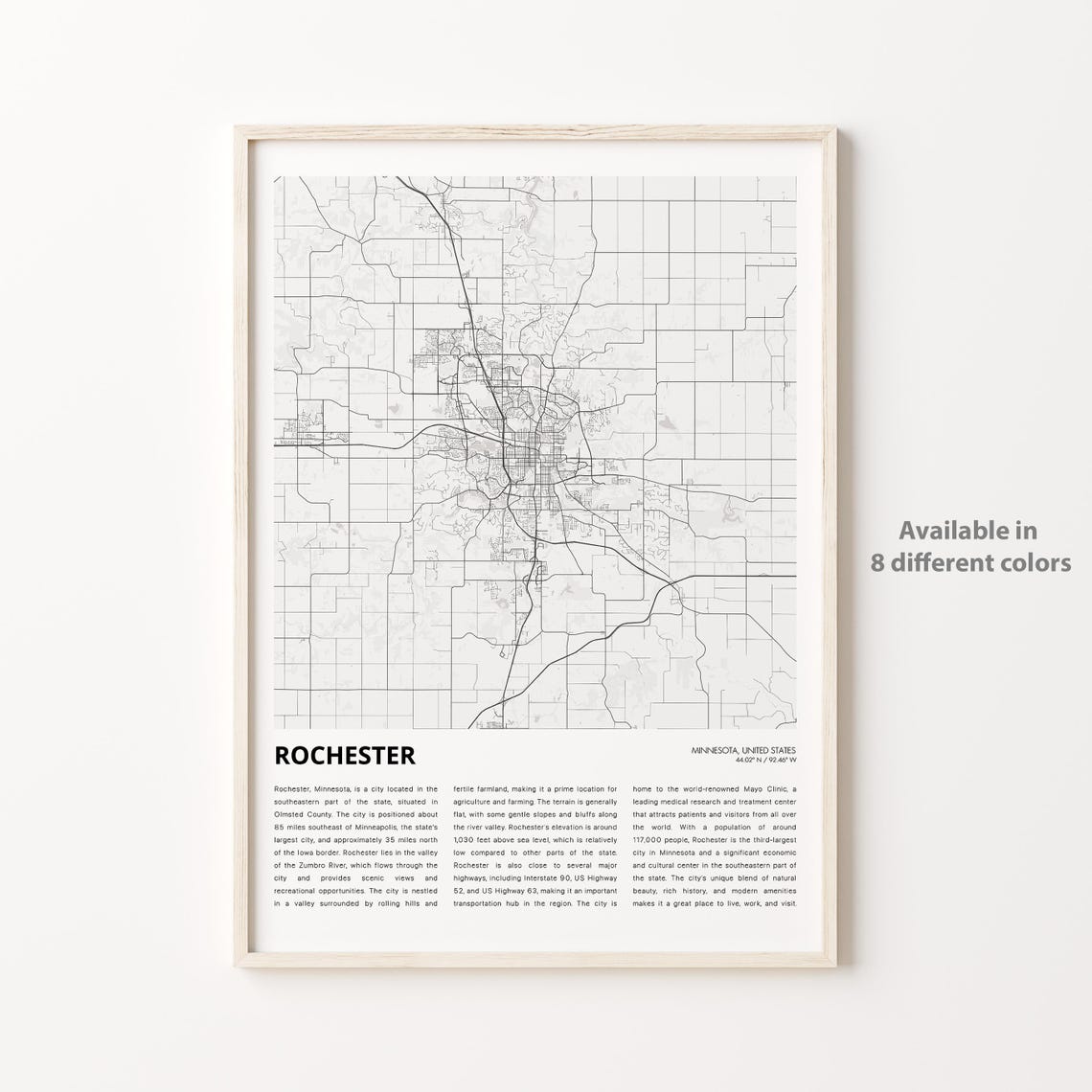 Rochester Minnesota Minimalist City Map Travel Guide Art Poster