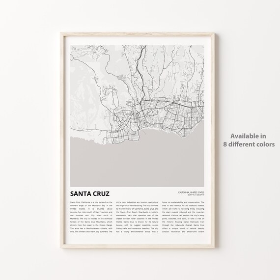 Santa Cruz California Coastal City Street Map Scenic Travel Poster
