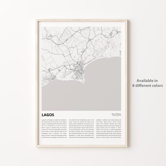 Lagos Map Print Travel Wall Decor Art Faro Housewarming Gift