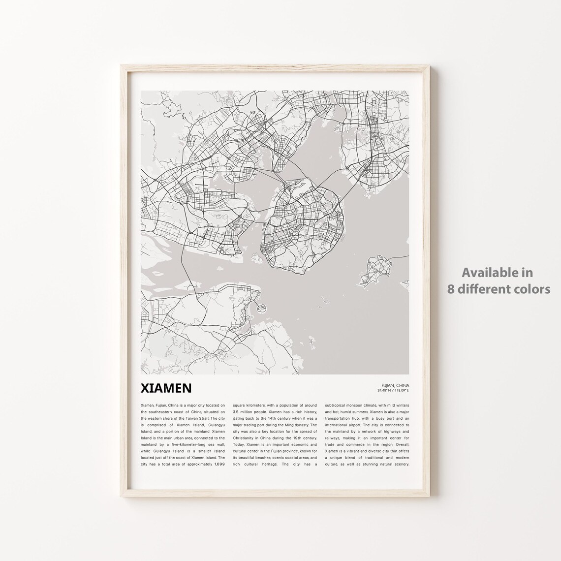 Xiamen Fujian China Coastal City Minimalist Map Travel Art Print