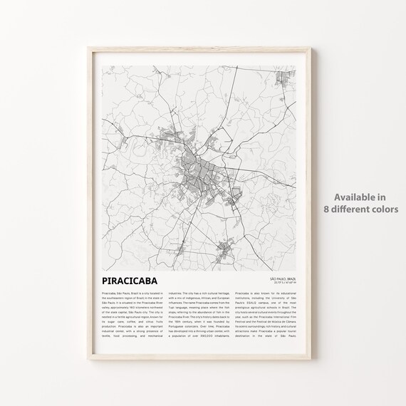 Piracicaba Sao Paulo Brazil City Street Map Line Art Travel Poster