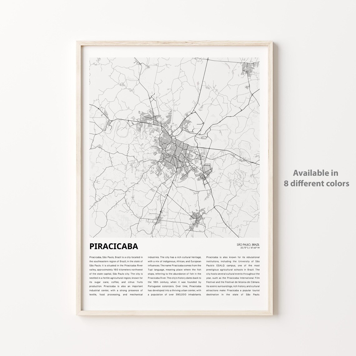 Piracicaba Sao Paulo Brazil City Street Map Line Art Travel Poster