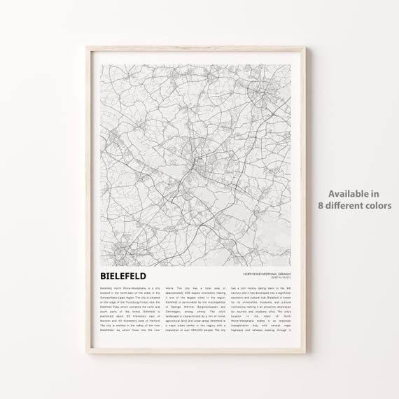 Bielefeld Map Print Travel Wall Decor Art North Rhinewestphalia Housewarming Gift