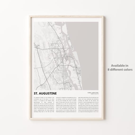 St Augustine Florida Minimalist Black and White Map Wall Art