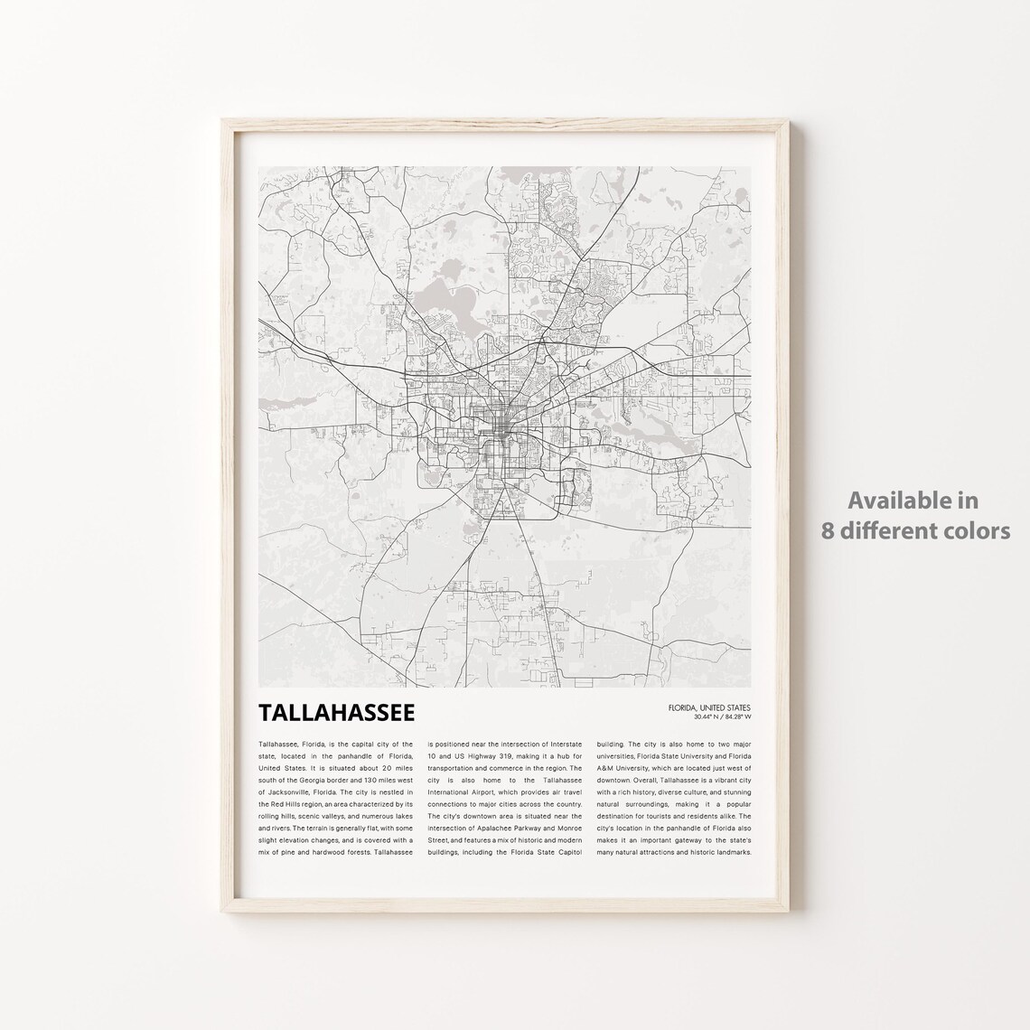 Tallahassee Florida Minimalist Street Map Poster Capital City Art