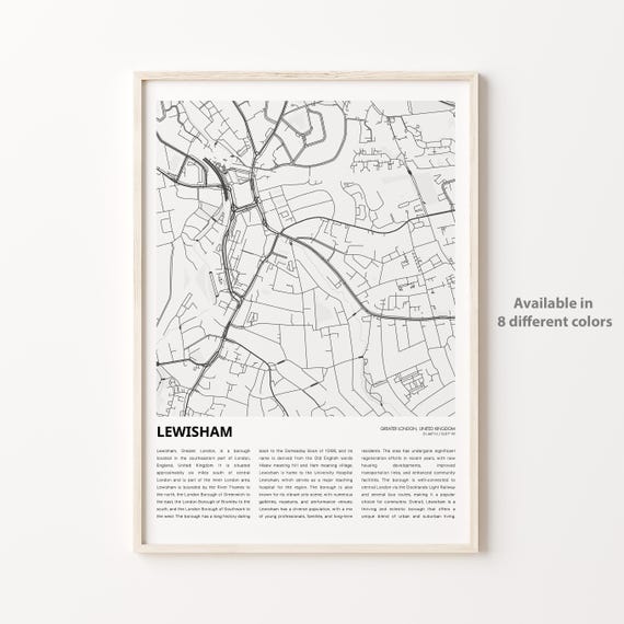 Lewisham Map Print Travel Wall Decor Art Greater London Housewarming Gift