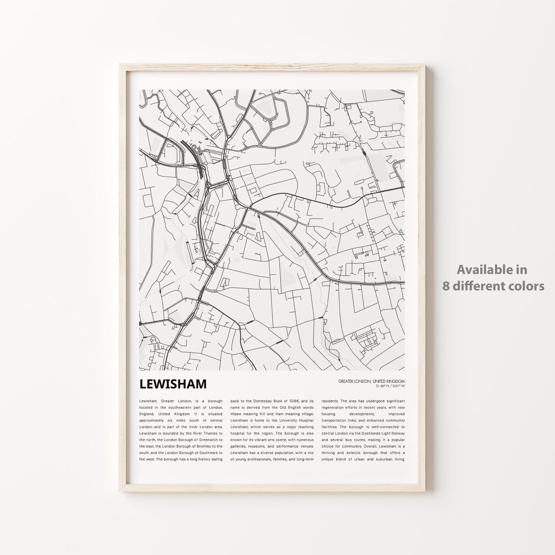 Lewisham Map Print Travel Wall Decor Art Greater London Housewarming Gift