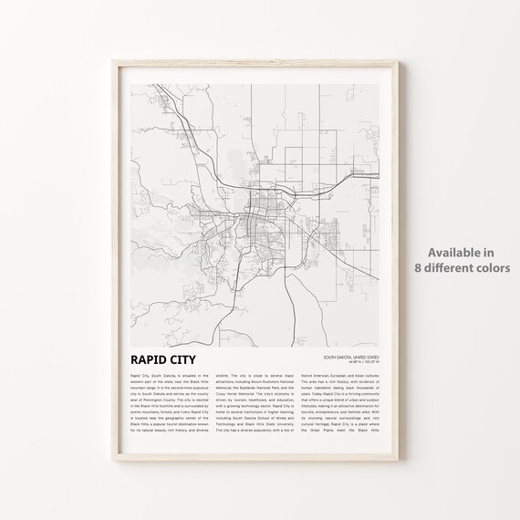 Rapid City South Dakota Map Minimalist Black Hills Travel Wall Poster