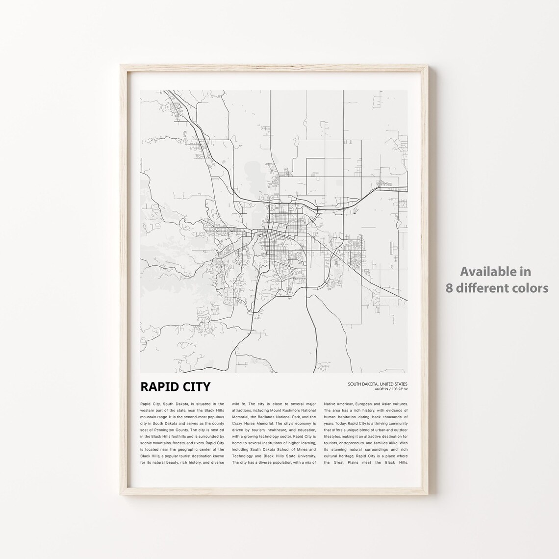 Rapid City South Dakota Map Minimalist Black Hills Travel Wall Poster