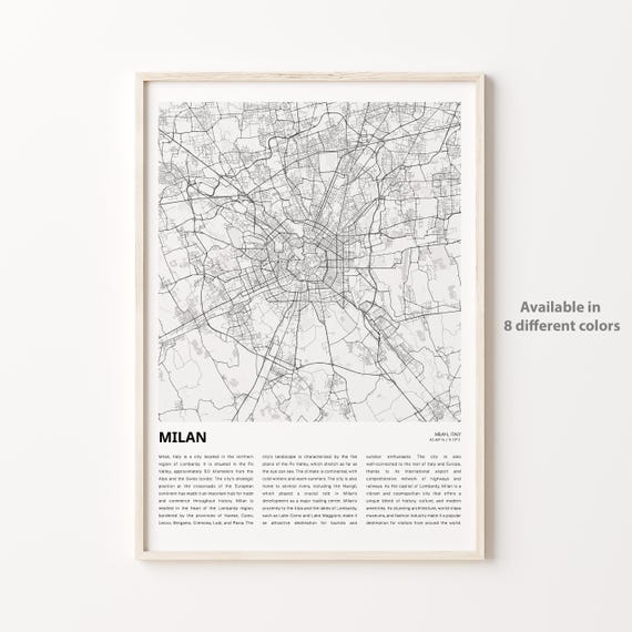 Milan Map Print Travel Wall Decor Art Housewarming Gift