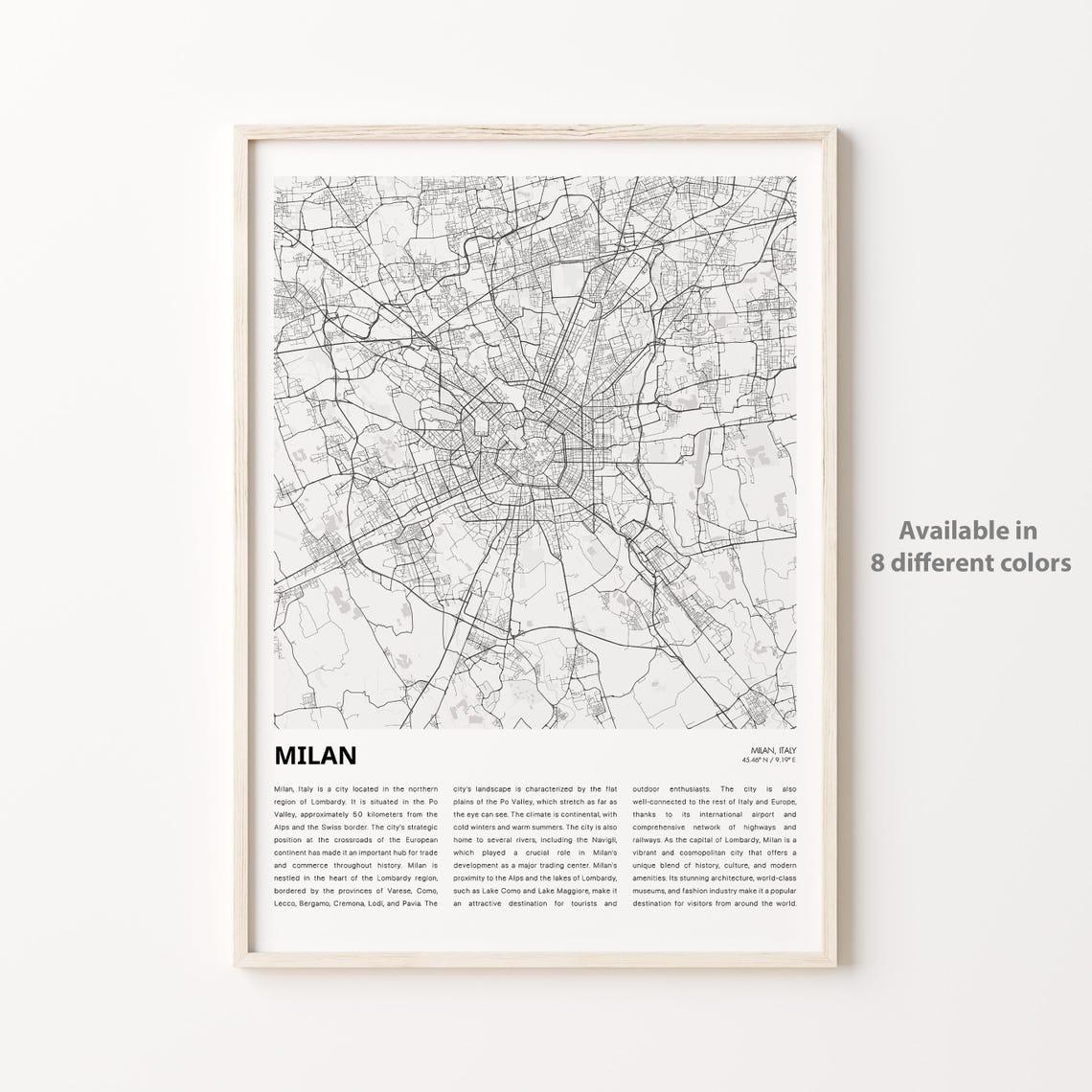 Milan Map Print Travel Wall Decor Art Housewarming Gift