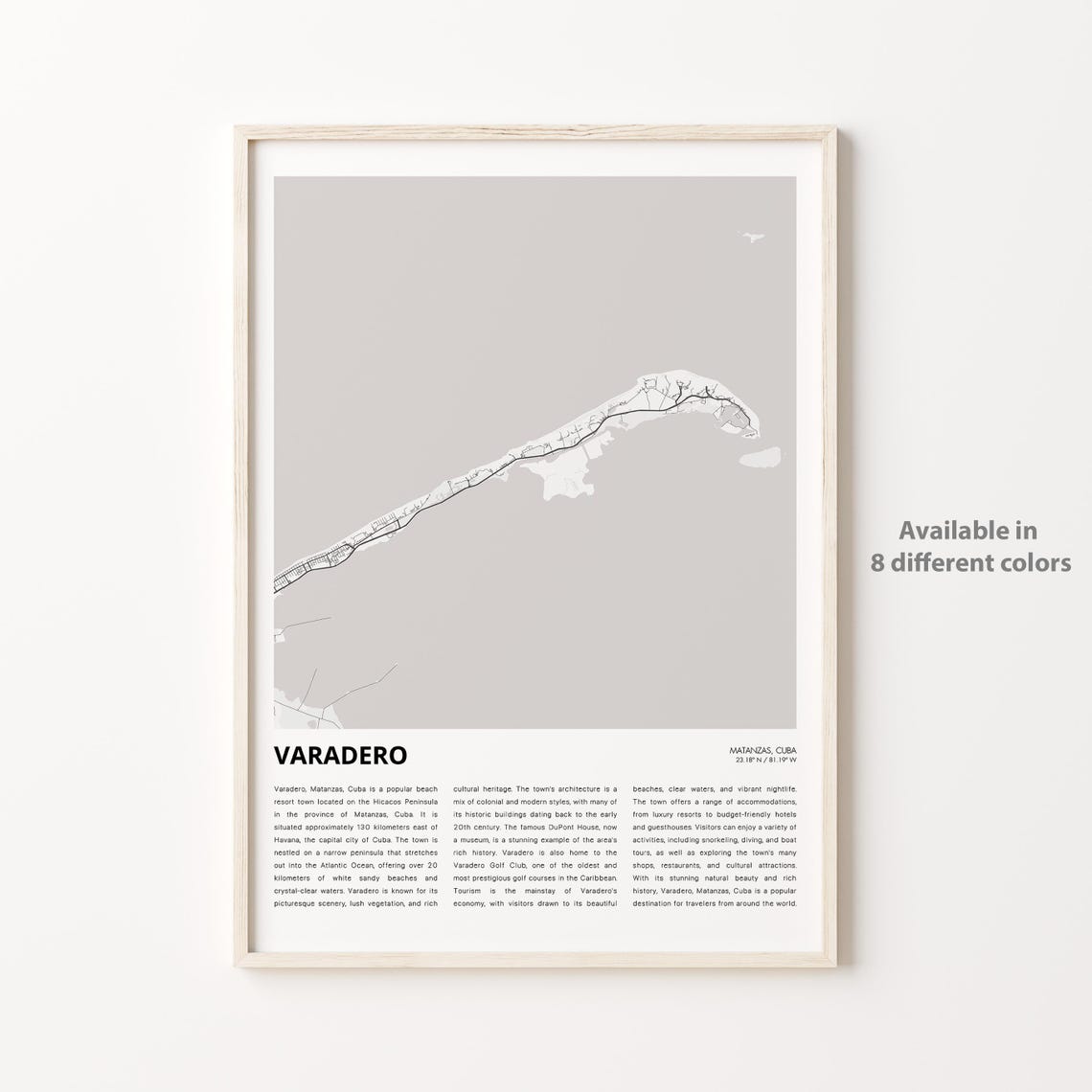 Varadero Cuba Minimalist Beach Peninsula Map Line Art Decor Poster
