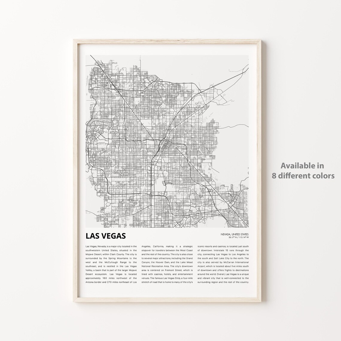 Las Vegas Nevada Strip City Street Map Minimalist Travel Poster