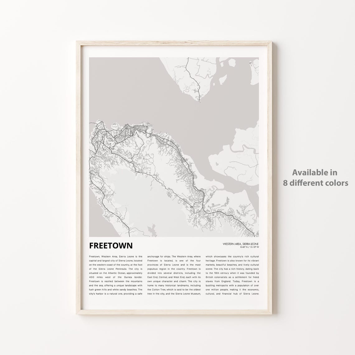 Freetown Map Print Travel Wall Decor Art Western Area Housewarming Gift