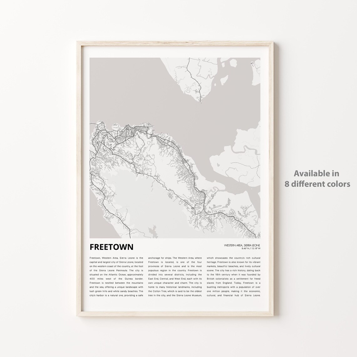 Freetown Sierra Leone City Street Map Minimalist Travel Art Poster