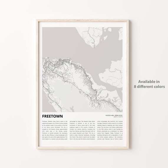 Freetown Map Print Travel Wall Decor Art Western Area Housewarming Gift