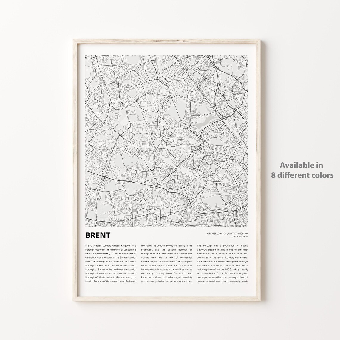 Brent Greater London Minimalist Borough Map With Coordinates Poster