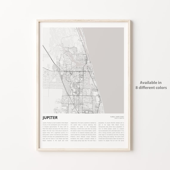 Jupiter Florida Minimal Map Poster Gray Palm Beach County Artwork