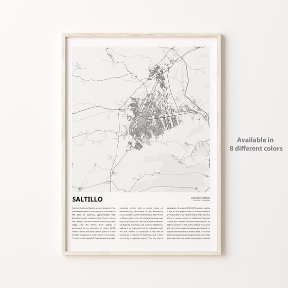 Saltillo Coahuila Mexico Minimalist City Street Map Travel Poster