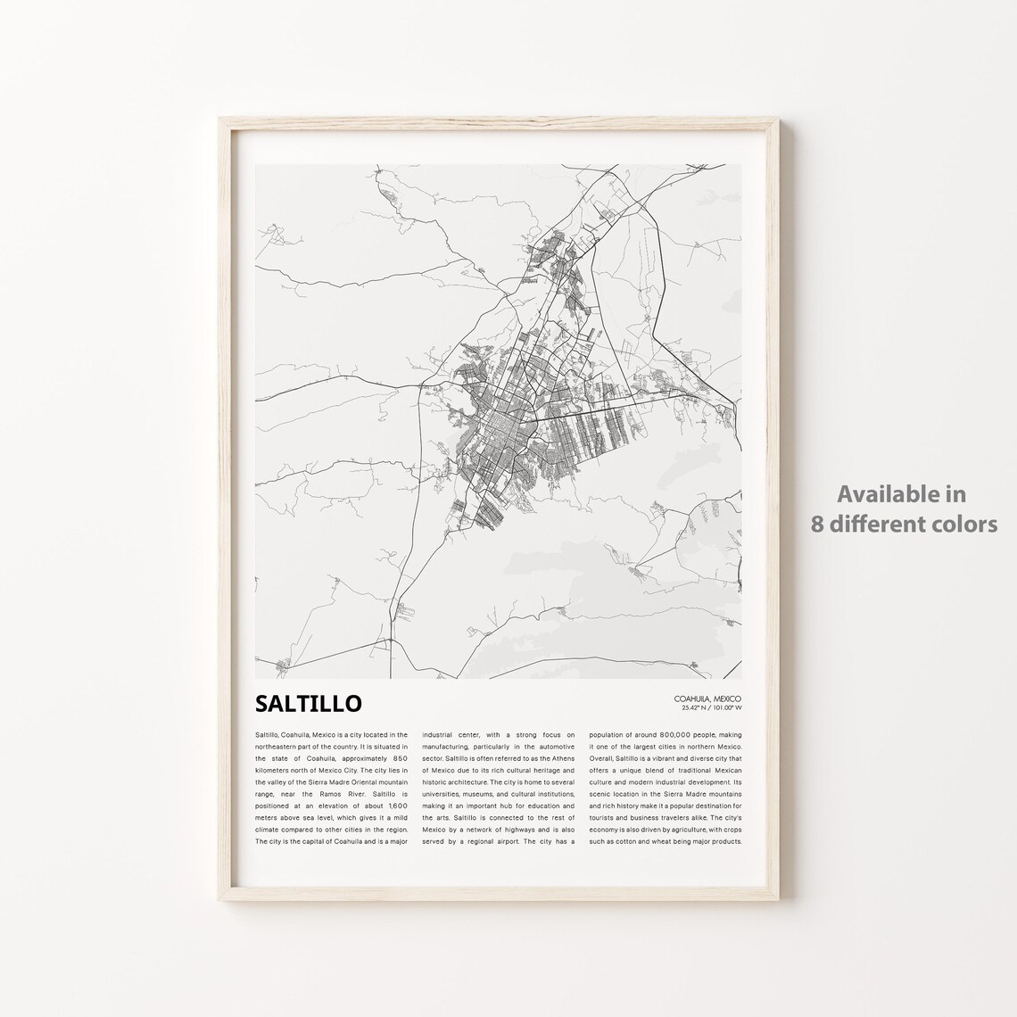 Saltillo Coahuila Mexico Minimalist City Street Map Travel Poster