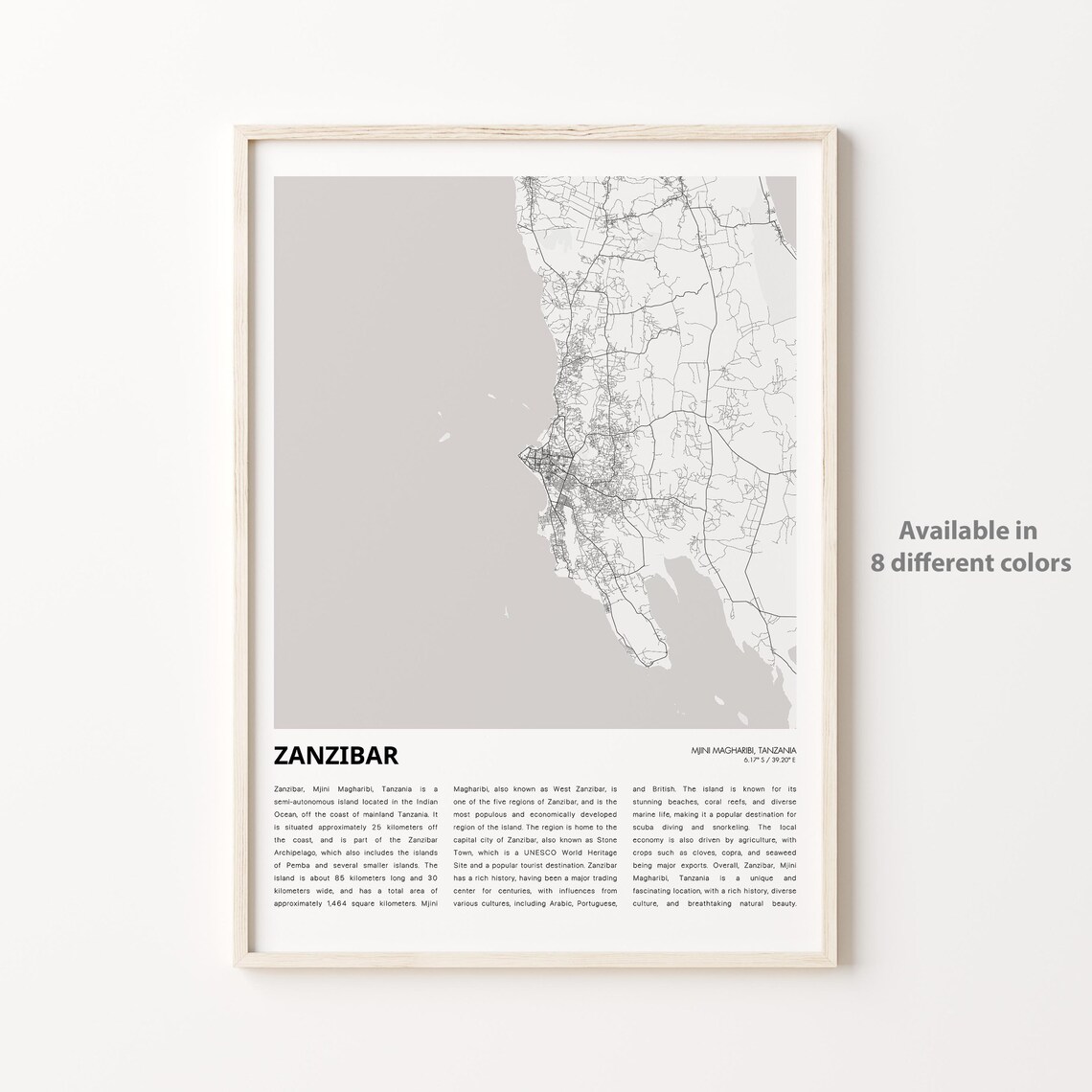 Zanzibar Tanzania Island Minimal Street Map Stone Town Africa Travel Print