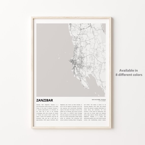 Zanzibar Tanzania Island Minimal Street Map Stone Town Africa Travel Print