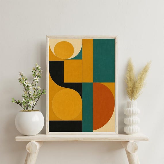 Geometric Abstract Wall Art Modern Minimal Shapes Poster Mid Century
