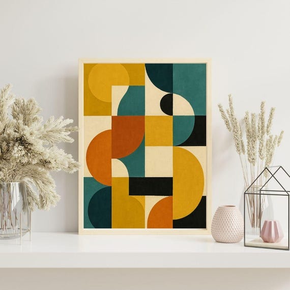 Geometric Abstract Wall Art Mid Century Modern Poster Color Block Decor