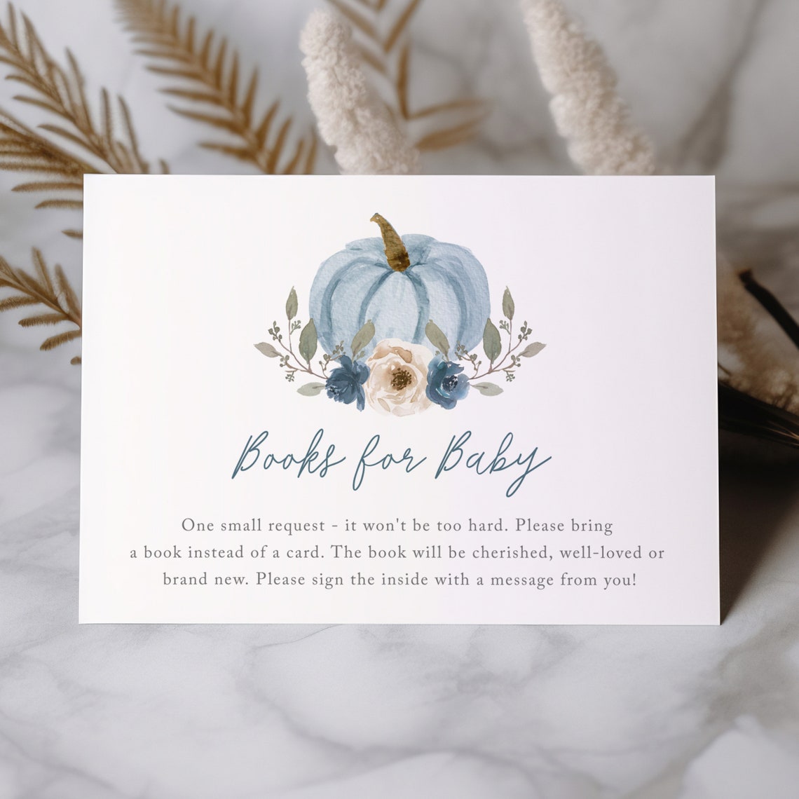 Blue Pumpkin Books for Baby Shower Book Request Insert Print